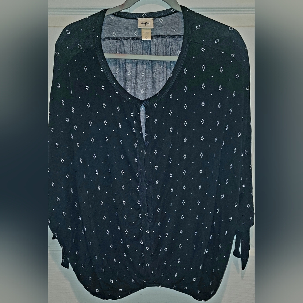 Daytrip Navy Blue Button-Up Shirt with White Diamond Pattern